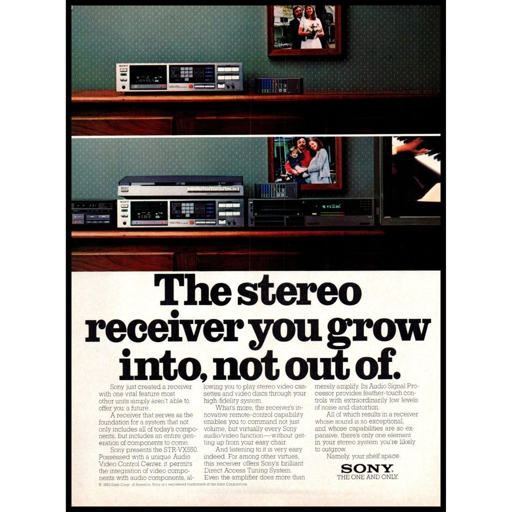1983 Sony STR-VX550 Stereo Receiver Vintage Print Ad Audiophile Wall Art Photo